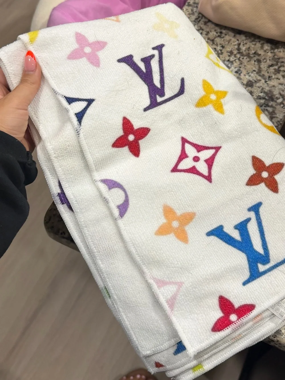 White Multicolor Monogram Beach Towel